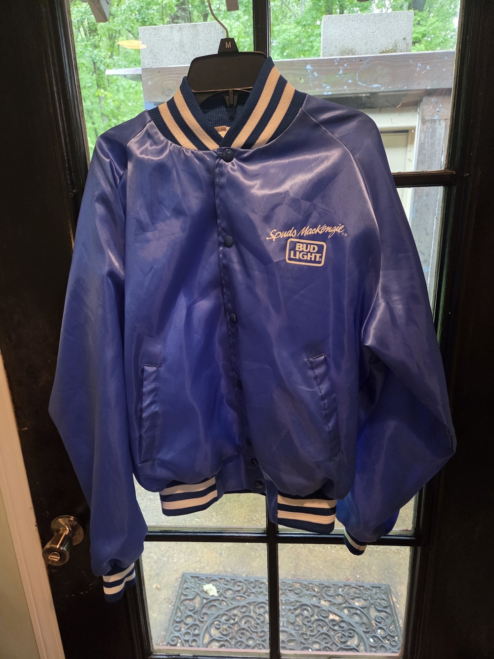 Vintage Blue Bud Light Script Satin Jacket
